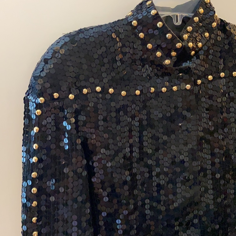 Black sequin jacket with beaded sun face on back ladies - Picture 5 of 9